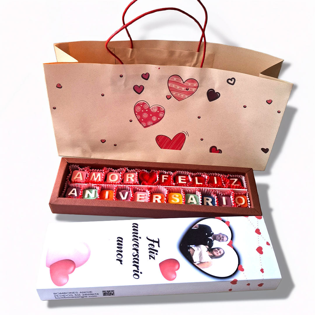 Frase en Chocolate amor Feliz Aniversario